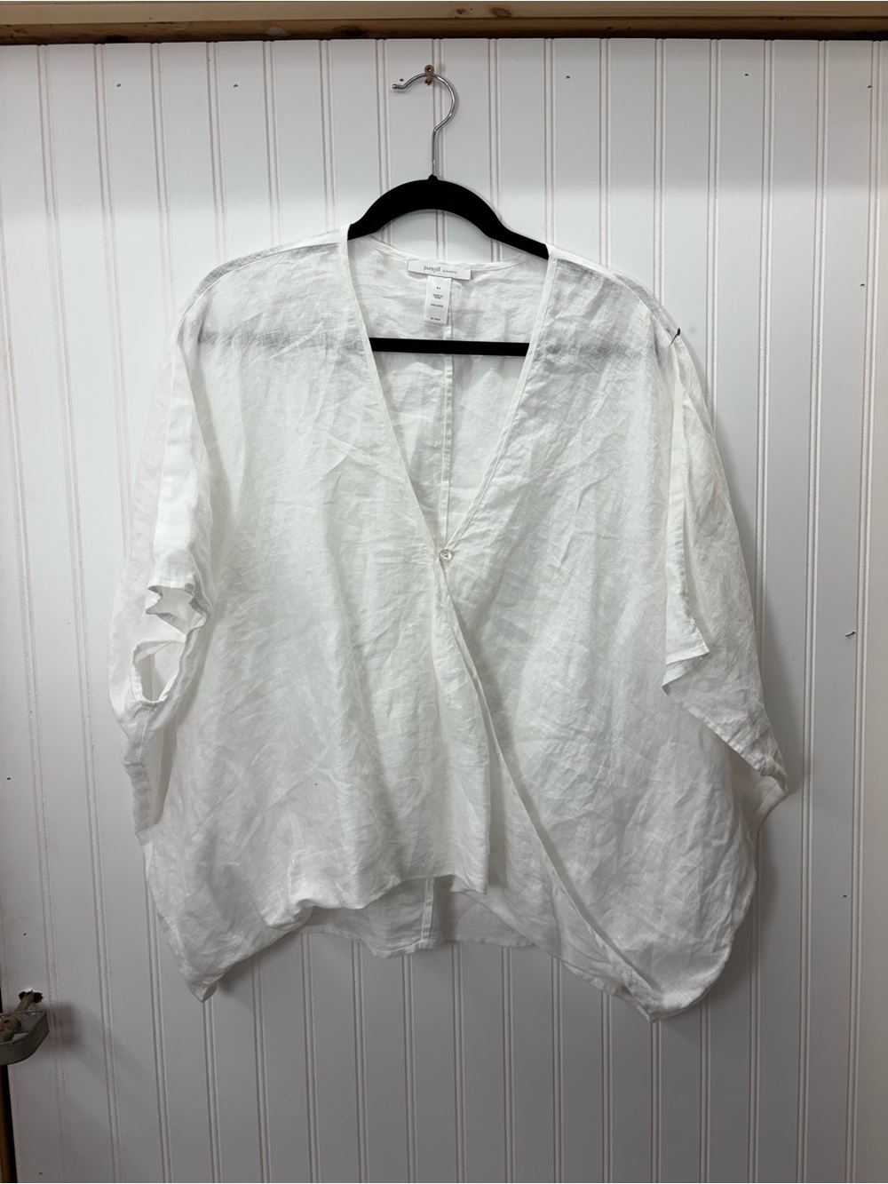 Pure Jill lagenlook coastal beach Lightweight White Linen Wrap Relaxed Fit top